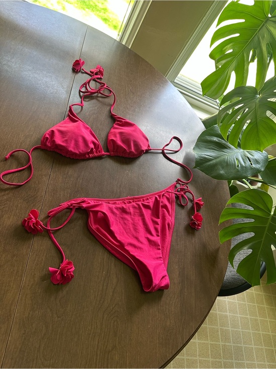 Other - Hot Pink Floral Tie String Bikini Set | Triangle Top |